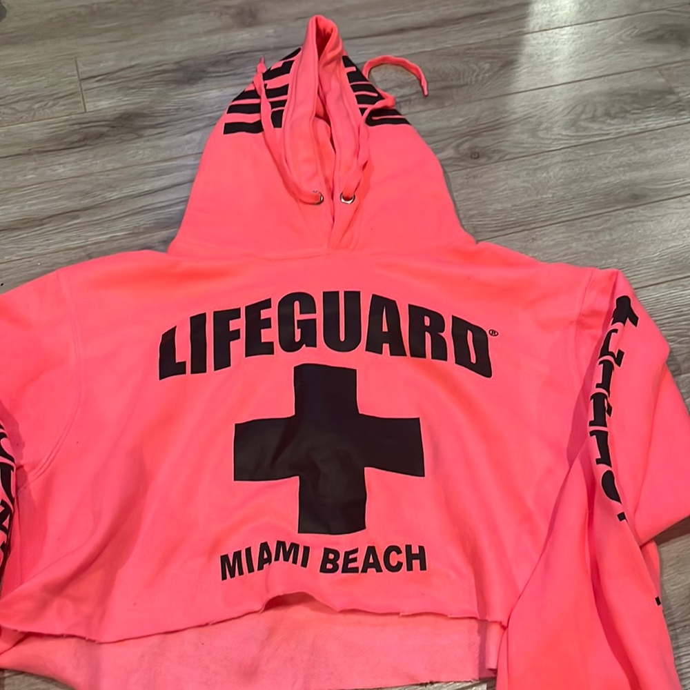 Pink lifeguard Miami cropped hoodie